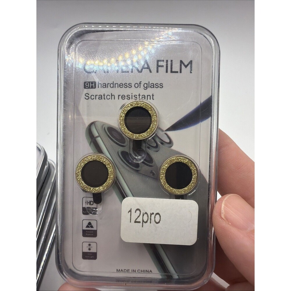 For iPhone 16 15 14 13 12 Pro Bling Diamond Camera Lens Protector Gold